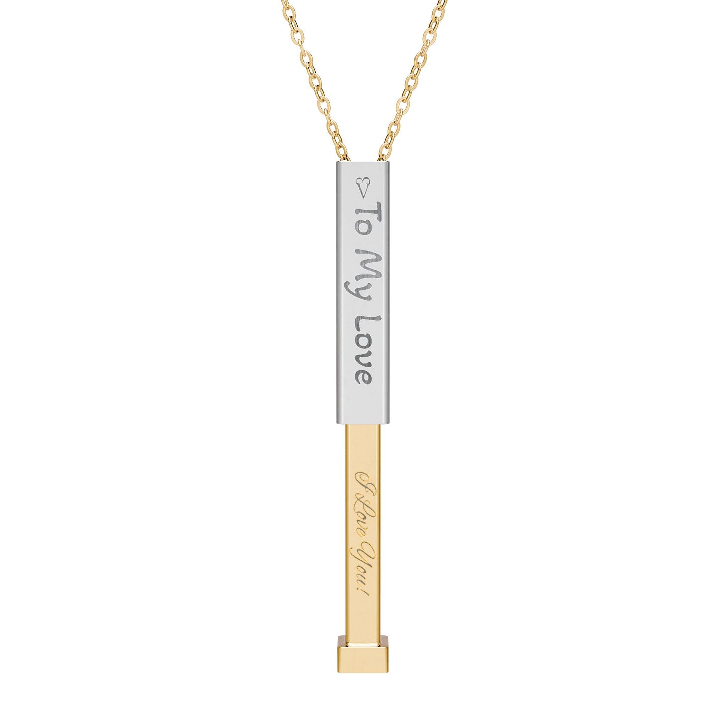 Hidden Message Sliding Bar Necklace — Engraved ‘To My Love’ Secret Pendant